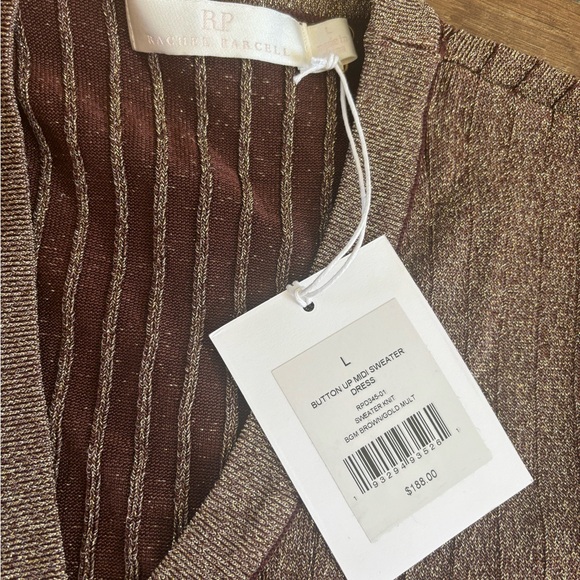 Rachel Parcell Brown and Gold Ribbed V-Neck Sweater Dress - Picture 4 of 4